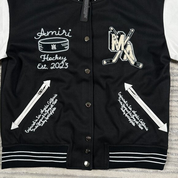 AMIRI Hockey Fighters Leather Jacket Black Mens Size Large - Picture 2 of 5